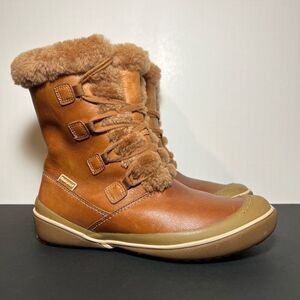Womens CLARKS Cognac Brown Leather Waterproof Winter Boots / Size 7 Medium
